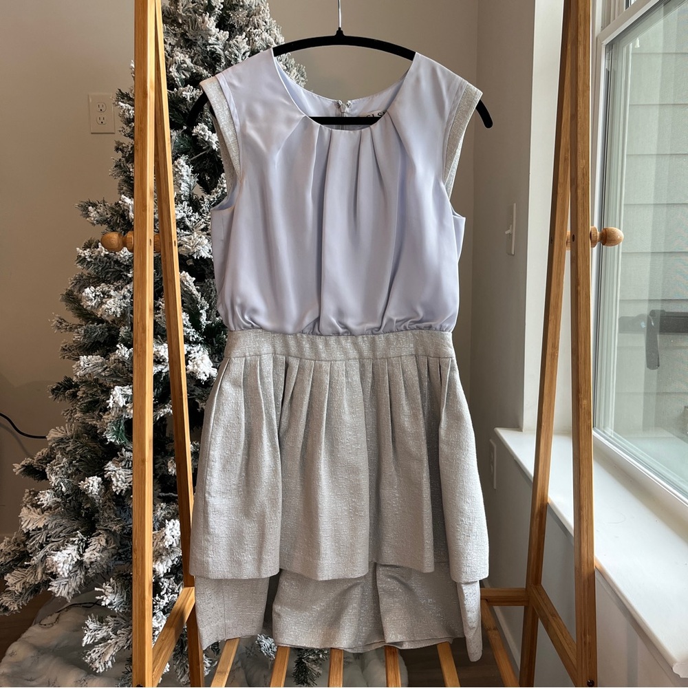 SJ SJ High-End Two-Tone Layered Mini Dress Silver & Ice Blue - Size S